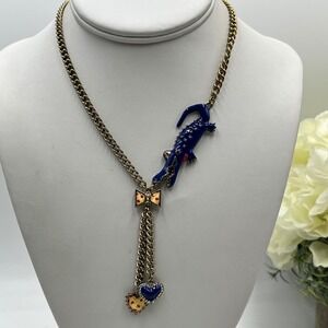 Betsey Johnson Blue Enamel Alligator pendant Ivy League Collection Necklace